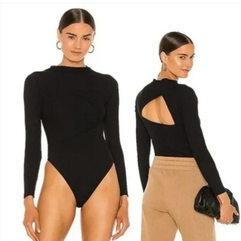 AllSaints Gia Ribbed Cut Out Long Sleeve Bodysuit